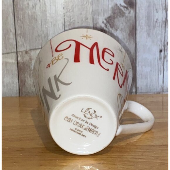 Lenox Eat Drink be Merry Holiday 12 oz Mug Red Gold & Silver White Mug Christmas - Picture 5 of 6